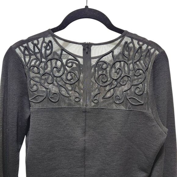 Vintage Andrea Jovine wool blouse black mesh yoke, ruched sleeves small - Picture 4 of 6